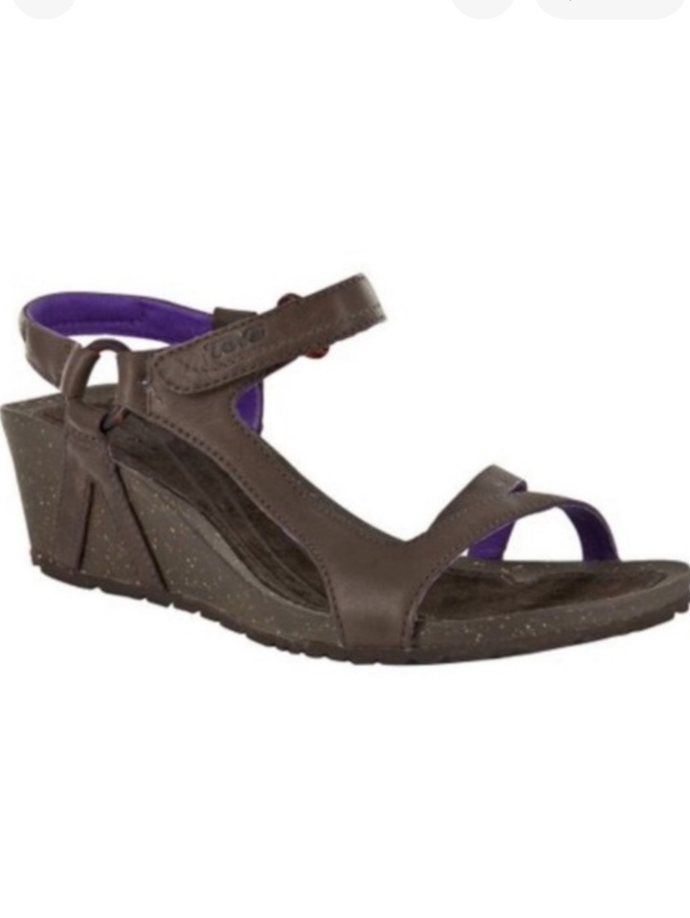 Teva Brown Leather Wedge Sandals with Purple Lining